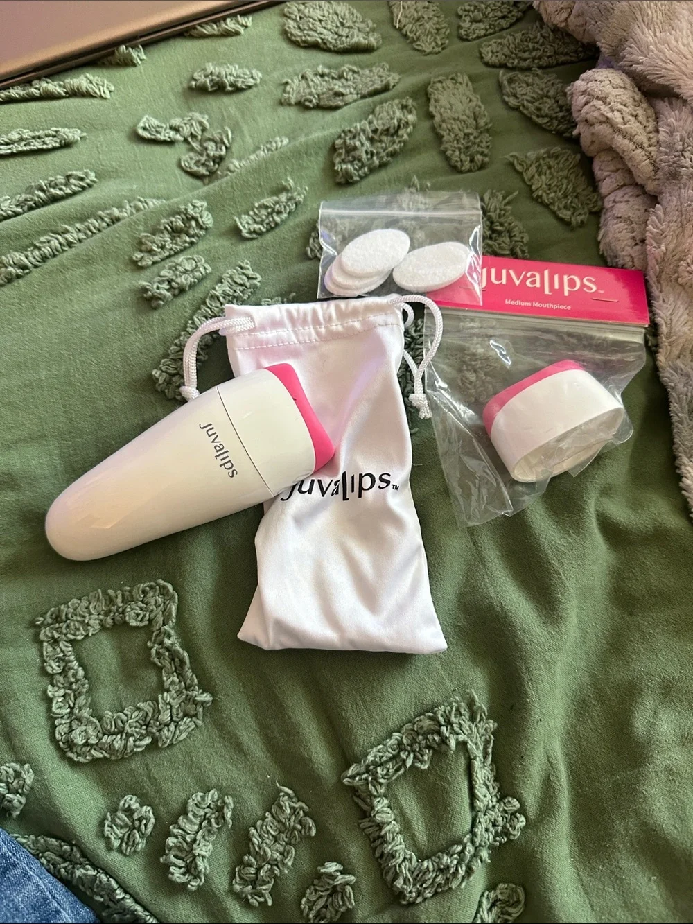 Pink & White Lip Plumper Device with Accessories.